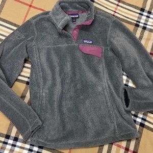 PATAGONIA zip up pullover hoodie MEDIUM M Gray & Burgandy